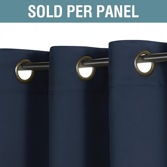 H.VERSAILTEX Blackout Curtain for Living Room Extra Long, Thermal Insulated Bedroom Curtains Grommet Top, Noise Reducing Patio Door Curtain - Navy Blue, One Panel, 52'W x 120'L