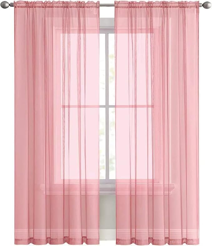 SpaceDresser Sheer Voile Window Treatment Rod Pocket Curtain Panels for Kitchen Bedroom Living Room Drapes Sunlight Filtering Privacy Semi Home Decor Assorted Colors Sizes (Blush, 52 W x 63 L)