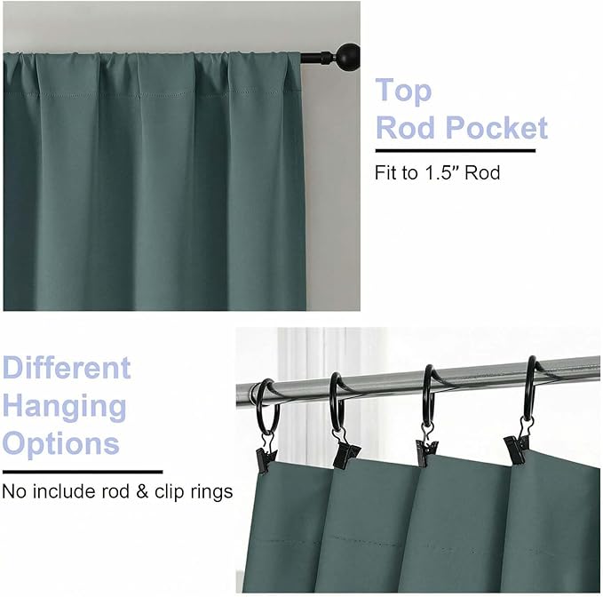 Simplebrand Ava Dark Green Blackout Curtains for Bedroom 72 Inch Length 2 Panels Set, Privacy Thermal Insulated Rod Pocket Door Window Curtains for Patio French Door Front Door, W40 x L72 Inch
