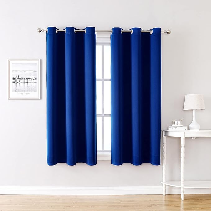 ChrisDowa Grommet Blackout Curtains for Bedroom and Living Room - 2 Panels Set Thermal Insulated Room Darkening Curtains (Royal Blue, 38W x 45L)