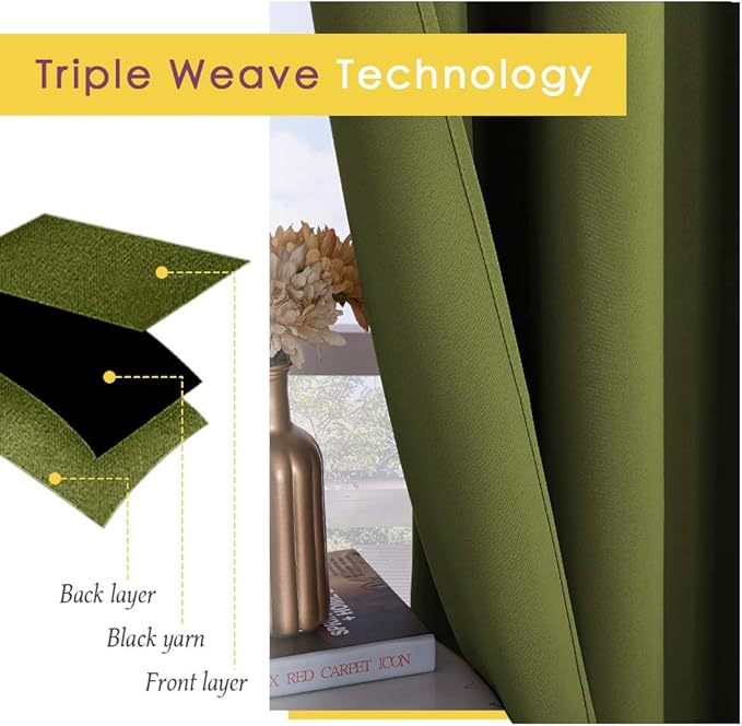 NICETOWN Living Room Blackout Window Curtains Thermal Insulated Solid Grommet Blackout Drapery Panels for Christmas Decoration (One Pair,42 by 72-Inch,Olive Green)