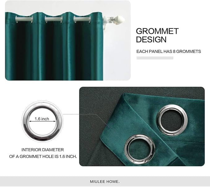 MIULEE Christmas Dark Green 100% Polyester Curtains 90 Inches Long 2 Panels Room Darkening Blackout Soft Velvet Grommet Top Emerald Curtain Thermal Soundproof Curtains/Drapes/Panels for Living Room