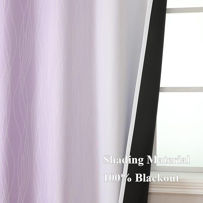 Estelar Textiler Lilac and Greyish White Ombre Blackout Curtains 102 Inches Long 2 Panels Set, Thermal Insulated Drapes for Bedroom,Full Light Blocking Grommet Curtains for Living Room,52Wx102L