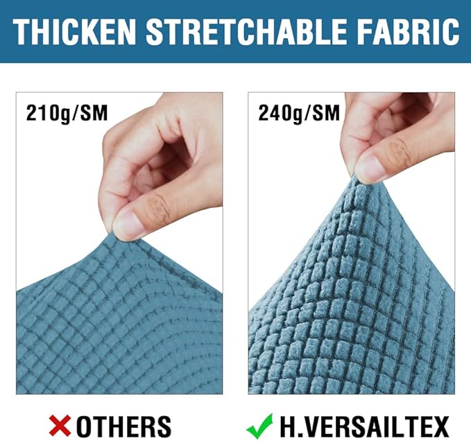 H.VERSAILTEX 3 Piece Stretch Sofa Covers for 2 Cushion Sofa Couch Covers for Living Room Furniture Cover (Base Cover Plus 2 Seat Cushion Covers) Thicker Jacquard Fabric(Large Sofa, Storm Blue)