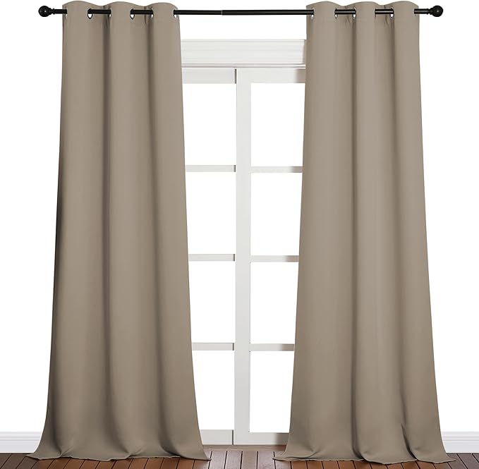 NICETOWN Patio Glass Door Blackout Curtains for Bedroom/Living Room, Privacy Panel Drapes for Dining Room and Guest Room (Taupe, 42 inches Wide x 95 inches Long, 1 Pair)