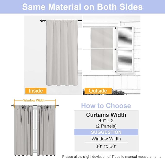 Simplebrand Ava Natural Blackout Curtains for Bedroom 84 Inch Length 2 Panels Set, Solid Thermal Insulated Privacy Living Room Window Treatment Curtains Blackout Drapes, W40 x L84 Inch, Natural