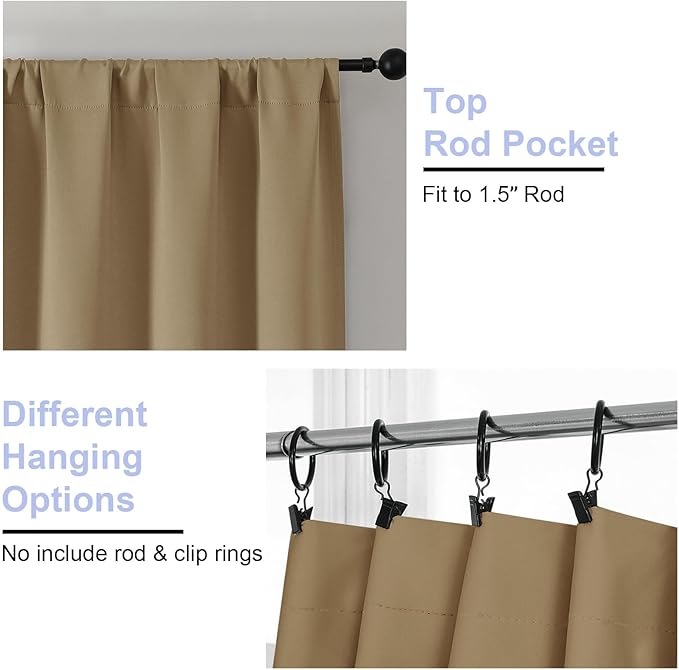 Simplebrand Ava Taupe Blackout Curtains for Bedroom 84 Inch Length 2 Panels Set, Solid Thermal Insulated Privacy Living Room Window Treatment Curtains Blackout Drapes, W40 x L84 Inch, Taupe