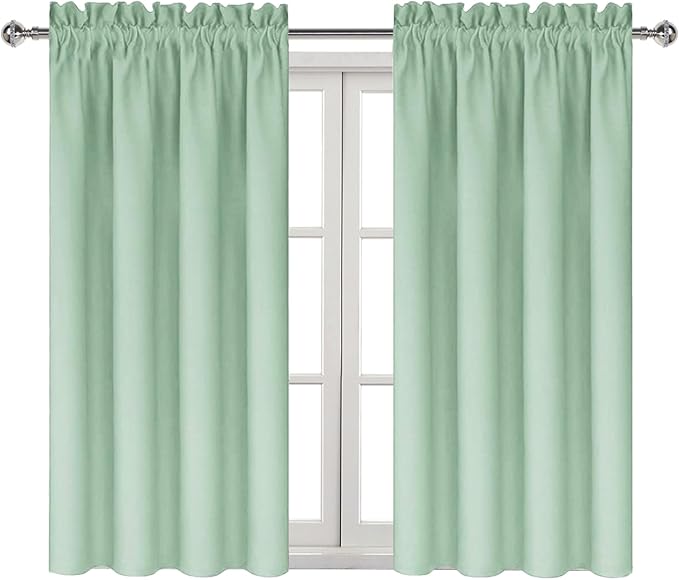 DWCN Blackout Curtains Room Darkening Thermal Insulated Bedroom Curtains Window Curtain Panels, 38 x 54 inches Long, Set of 2 Light Green Rod Pocket Drapes