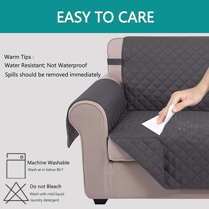 U-NICE HOME Reversible Sofa Cover Couch Cover for Dogs with Elastic Straps Water Resistant Furniture Protector for Pets Couch Cover for 3 Cushion Couch (Sofa, Dark Grey/Dark Grey)