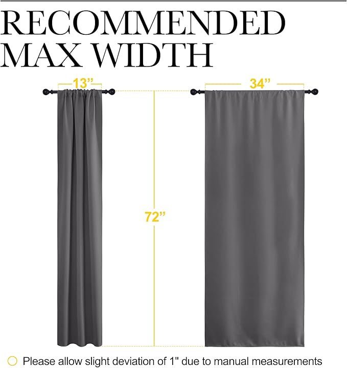 NICETOWN Grey Window Curtains for Bedroom - Home Decoration Thermal Insulated Rod Pocket Blackout Blinds & Drapes for Small Windows (Gray, 2 Panels, W34 x L72 -Inch)
