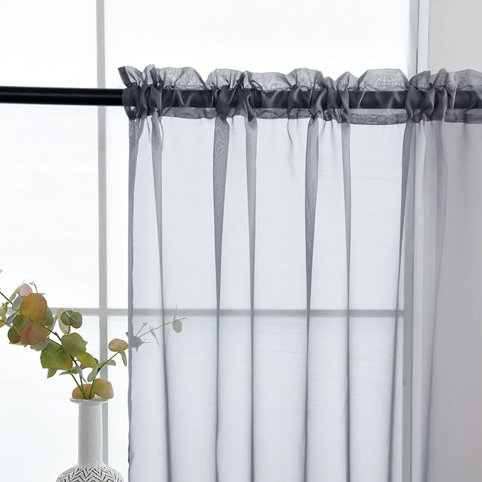 SpaceDresser Basic Rod Pocket Sheer Voile Window Curtain Panels White 1 Pair 2 Panels 38 Width 54 Inch Long for Kitchen Bedroom Children Living Room Yard(Grey,38 W x 54 L)