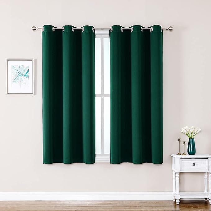 ChrisDowa Grommet Blackout Curtains for Bedroom and Living Room - 2 Panels Set Thermal Insulated Room Darkening Curtains (Forest Green, 42W x 63L)