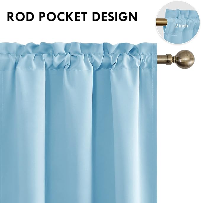 DWCN Blackout Curtains for Bedroom – Thermal Insulated Room Darkening Drapes for Living Room, Light Blue, W 42 x L 84 Inch, Set of 2 Rod Pocket Curtain Panels