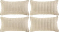 Fancy Homi 4 Packs Boho Cream Decorative Throw Pillow Covers 14x24 Inch for Living Room Couch Bed Sofa, Rustic Modern Farmhouse Home Decor, Soft Plush Corduroy Beige Cute Square Cushion Case 35x60 cm