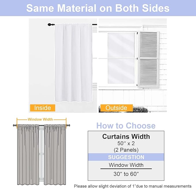 Simplebrand Pure White Light Filtering Curtains for Bedroom 102 Inches Long 2 Panels, Solid Thermal Insulated, Energy Saving Living Room Window Treatment Curtains Light Filtering, W50 x L102 Inch