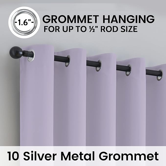 SimpleHome 100% Blackout Curtains for Bedroom,Thermal Insulated Lilac Grommet Window Drapes Room Darkening Curtains for Living Room with Black Back,62 x 84 Inch,2 Panels