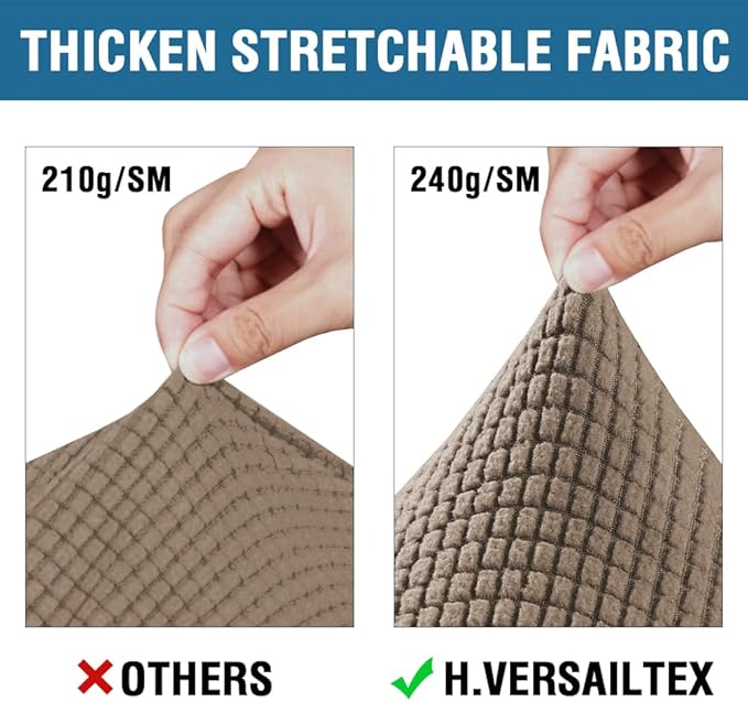 H.VERSAILTEX 4 Piece Stretch Sofa Covers for 3 Cushion Couch Covers for Living Room Furniture Slipcovers (Base Cover Plus 3 Seat Cushion Covers) Thicker Jacquard Fabric (Large Sofa, Macchiato)