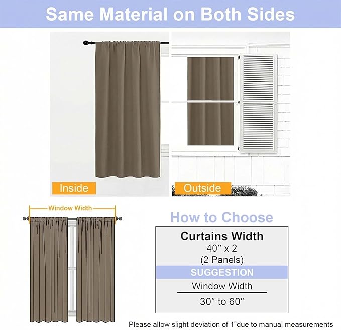 Simplebrand Ava Latte Blackout Curtains for Bedroom 63 Inch Length 2 Panels Set, Privacy Thermal Insulated Rod Pocket Door Window Curtains for Patio French Door Front Door, W40 x L63 Inch, Latte
