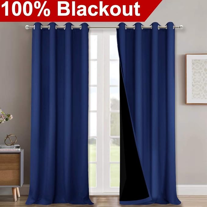 NICETOWN 100% Blackout Blinds, Laundry Room Decor Window Treatment Curtains, Thermal Insulated Energy Smart Drapes and Draperies for Villa, Hall and Studio, Royal Blue, Set of 2, 52 inches x 95 inches