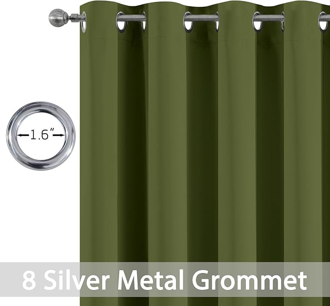 Yakamok Olive Green Curtains 84 Inches Length Blackout Curtain for Bedroom-Green Room Darkening Thermal Insulated Grommet Drapes for Living Room, 52W x 84L,2 Panels