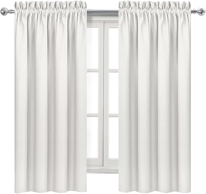 DWCN Blackout Curtains Thermal Insulated, Energy Saving & Noise Reducing Bedroom and Living Room Curtains, Ivory, W 42x L 63 Inch, Set of 2 Rod Pocket Curtain Panels