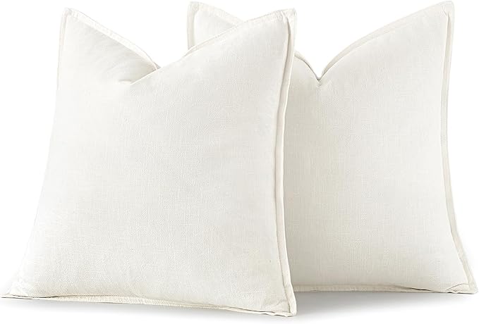 MIULEE Decorative Linen Pillow Covers 20x20 Inch Cream White Boho Farmhouse Neutral Couch Throw Pillows for Bed Pack of 2 Accent Modern Pillowcase Sofa Livingroom Home Decor