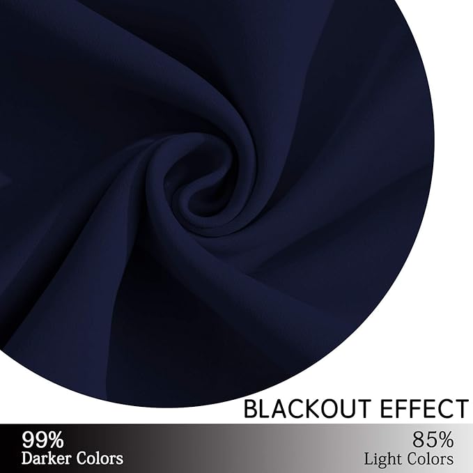 Yakamok Thermal Insulated Blackout Curtains for Bedroom, Light Blocking Grommet Window Drapes for Living Room(38 x 54Inch, Navy Blue, 2 Panels)