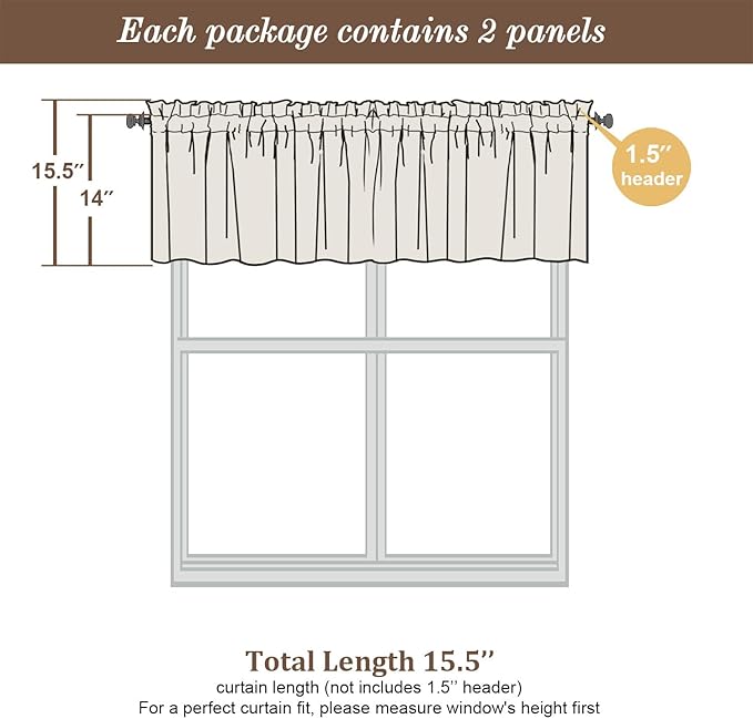 Chyhomenyc Sheer Valances for Windows - Light Filtering Small Window Curtains for Living Room Bathroom Cafe Laundry Basement, Modern Dual Rod Pocket Voile Curtain, 42Wx14L inches, Denim Blue, 2 PCS