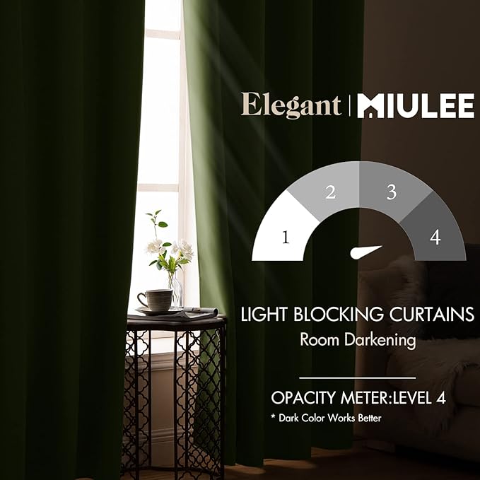 MIULEE Room Darkening Curtains Thermal Insulated Black Out Drapes Solid Window Treatment Grommet Light Blocking Blackout Curtain for Living Room Bedroom 2 Panels Set 52 x 54 inch Length Olive Green
