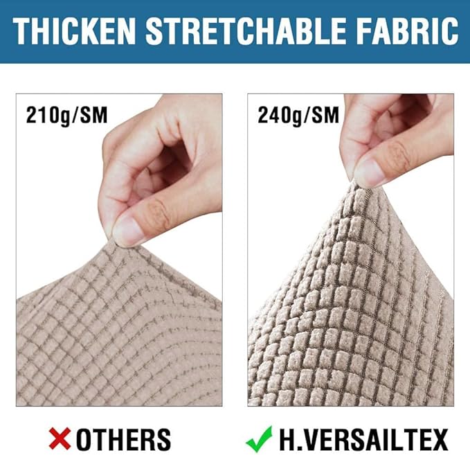 H.VERSAILTEX 3 Piece Stretch Sofa Covers for 2 Cushion Loveseat Couch Covers for Living Room Furniture Cover (Base Cover Plus 2 Seat Cushion Covers) Thicker Jacquard Fabric(Medium Sofa, Sand)