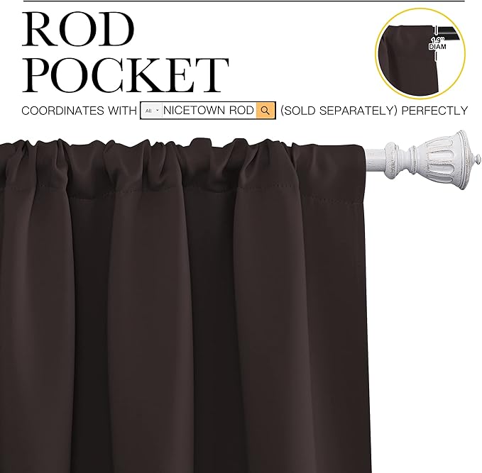 NICETOWN Kitchen Curtains, Short Blackout Curtains & Drapes, Energy Smart Noise Reducing Curtain Panels for Kids Bedroom (Toffee Brown, 34" Wide x 45" Long, 2 Pieces)