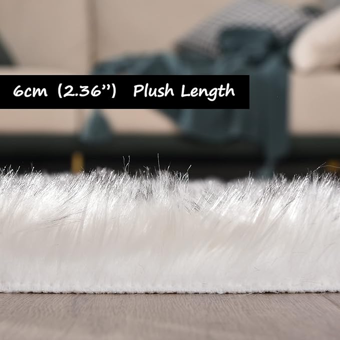 Goolela Round Sheepskin Area Rug 6ft Fluffy Circle Faux Fur Rug for Bedroom Living Room Furry Fuzzy Plush Washable - White with Grey Tips