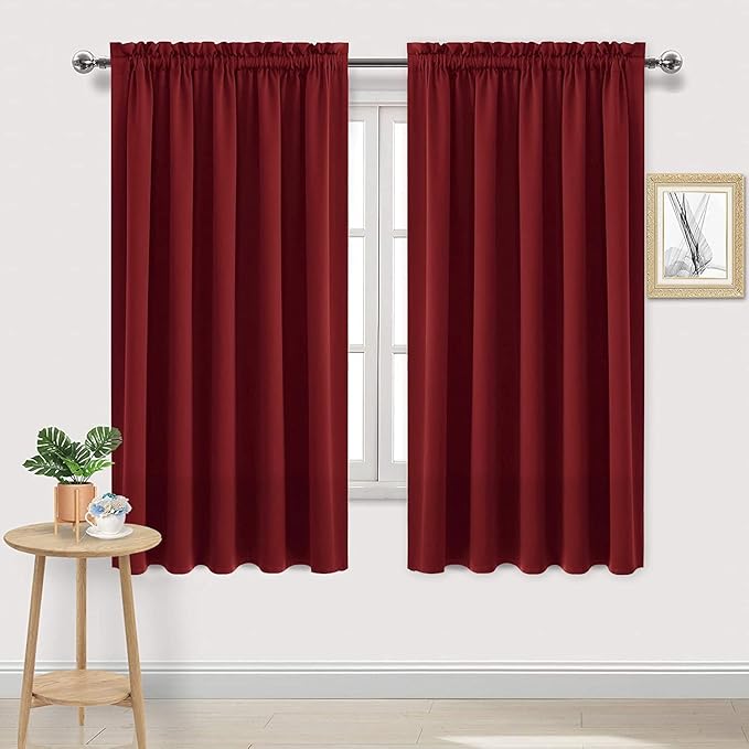 DWCN Burgundy Room Darkening Blackout Curtains - Thermal Insulated Privacy Energy Saving Window Curtain Drapes 42 x 63 inch Length, Set of 2 Bedroom Living Room Curtains
