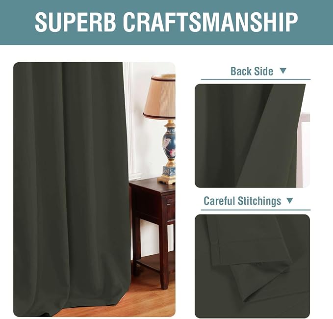 H.VERSAILTEX Blackout Curtain for Living Room Small Window Kitchen Blackout Curtains 45 inch Length Energy Saving Solid Grommet Blackout Drape, One Panel, Olive, 52" W x 45" L