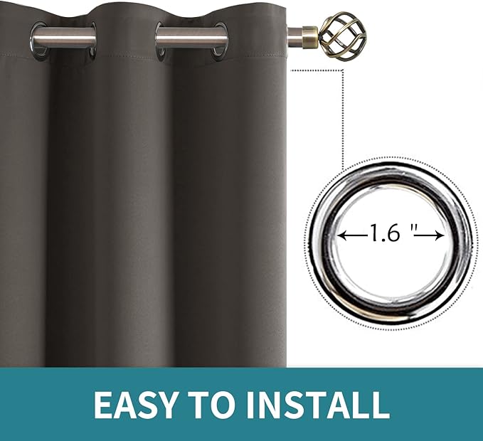 BGment Blackout Curtains for Bedroom - Grommet Thermal Insulated Room Darkening Curtains for Living Room, Set of 2 Panels, Each 46 x 72 Inch, Grey