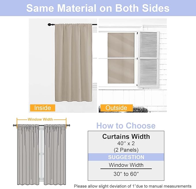 Simplebrand Ava Biscotti Beige Short 36 Inches Blackout Curtain 2 Panels Set, Half Window Rod Pocket Privacy Curtain Tiers for Kitchen, Curtains Blackout for Bathroom Shades, W40 x L36 Inch