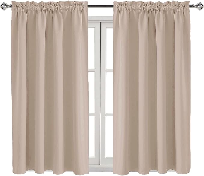 DWCN Blackout Curtains for Living Room Thermal Insulated, Energy Saving & Noise Reducing Bedroom Curtains, Camel, W 52x L 54 Inch, Set of 2 Rod Pocket Curtain Panels