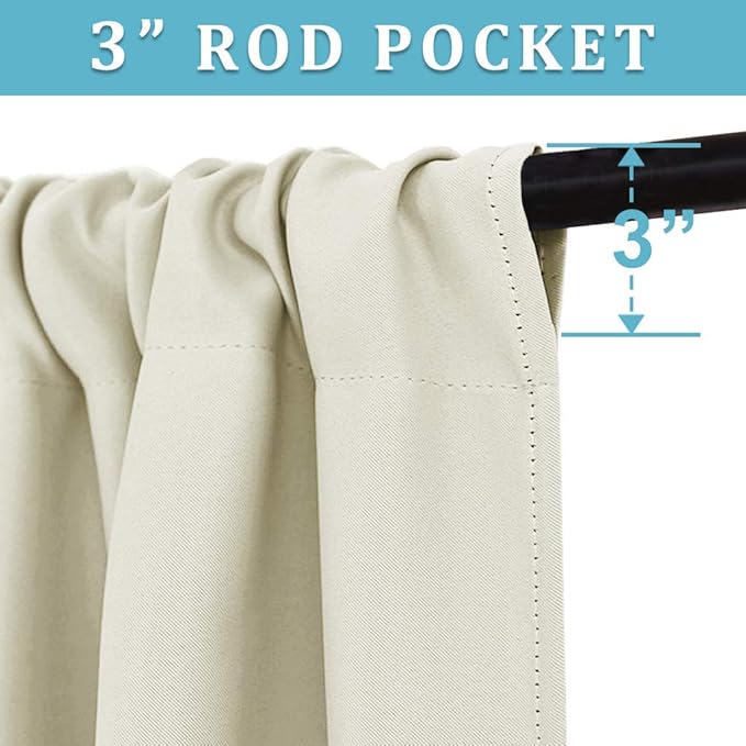 RYB HOME Curtains for Bedroom Living Room 63 inches Long, Thermal Insulated Privacy Rod Pocket Drapes for Nursery Office Home Theater, Width 34 by Length 63, Beige, 2 Panels