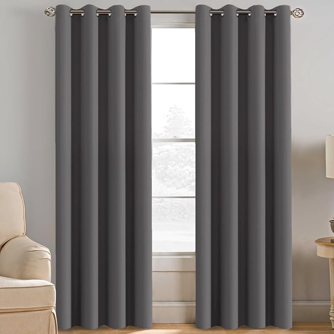 H.VERSAILTEX Blackout Grey Curtains for Patio Door Thermal Insulated Living Room Curtains, Room Darkening Noise Reducing Blackout Curtain for Bedroom, Charcoal Gray, 1 Panel, 52'W x 120'L