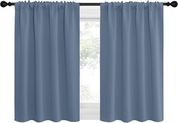 NICETOWN RV Blackout Curtains for Camper Windows, Short Blackout Curtains & Drapes, Thermal Insulated Blackout Curtain Panels for Kids Room, Play Room (Stone Blue, 29" Wide by 30" Long, 2 PCs)