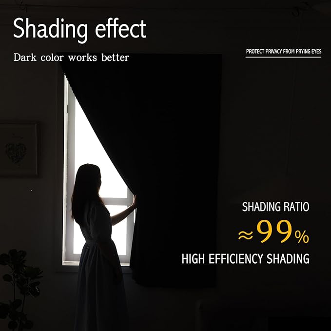Magic Tape Blackout Curtains for Bedroom No Drillng Self Adhesive Curtains No Rod Small Window, 47" W X 96" L, Grey, 1 Panel