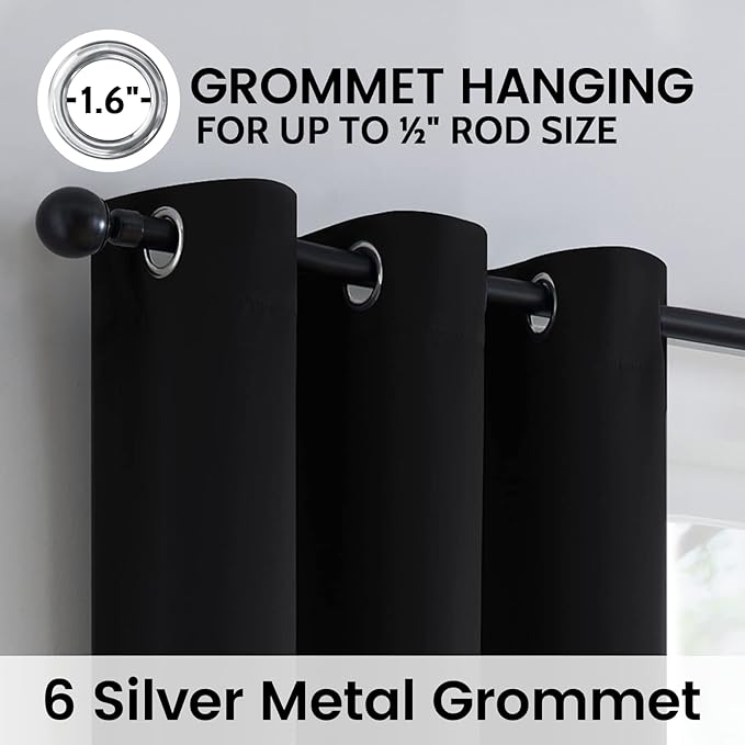 SimpleHome 100% Blackout Curtains for Bedroom,Thermal Insulated Grommet Window Drapes Room Darkening Black Curtains for Living Room with Black Back,42 x 84 Inch,2 Panels