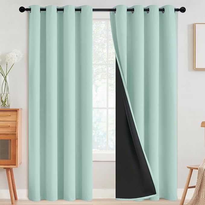 SimpleHome 100% Blackout Curtains for Bedroom,Thermal Insulated Aqua Grommet Window Drapes Room Darkening Curtains for Living Room with Black Back,52 x 96 Inch,2 Panels