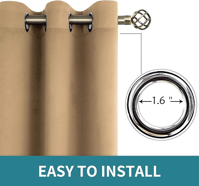 BGment Blackout Curtains for Living Room - Grommet Thermal Insulated Room Darkening Curtains for Bedroom, 2 Panels of 42 x 72 Inch, Khaki