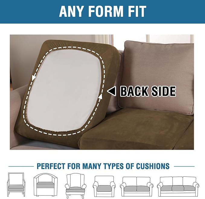 H.VERSAILTEX Velvet Stretch Couch Cushion Cover Plush Cushion Slipcover for Chair Cushion Furniture Protector Seat Cushion Sofa Cover (1 Piece Armchair Cushion Covers, Bronze Brown)