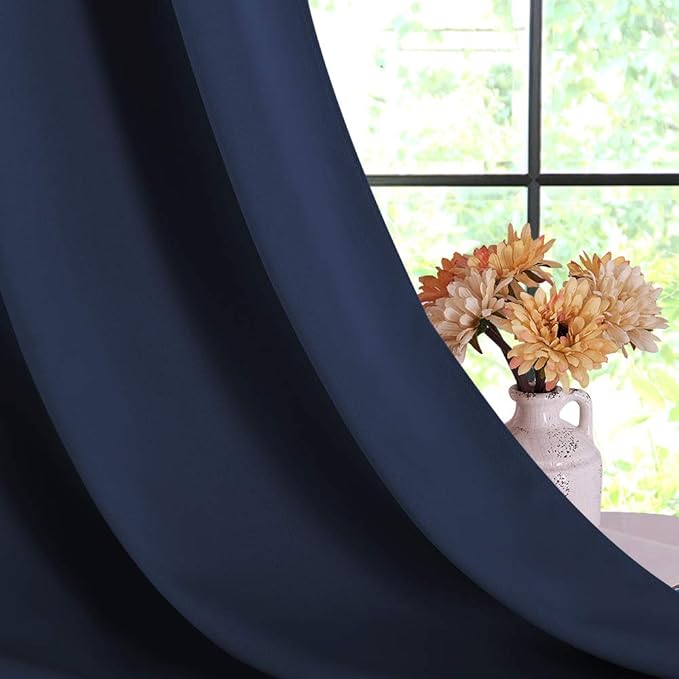 NICETOWN Blackout Draperies Curtains, Navy, 1 Pair, 42 x 60 Inch, All Season Thermal Insulated Solid Grommet Top Blackout Curtains/Drapes for Kid's Room