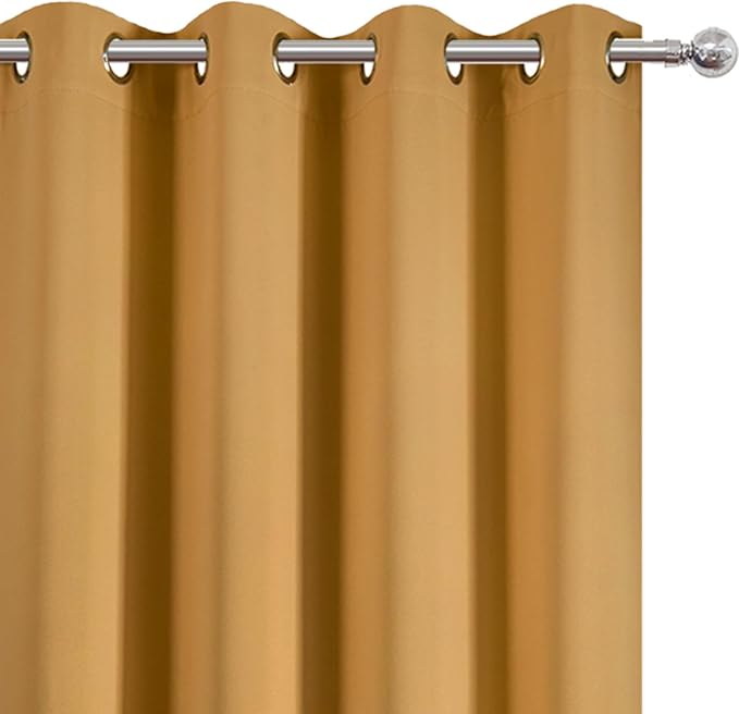 LEMOMO Mustard Yellow Thermal Blackout Curtains/52 x 72 Inch/Set of 2 Panels Room Darkening Curtains for Bedroom