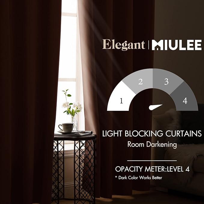 MIULEE 90" Long Blackout Curtains for Bedroom Living Room Thermal Insulated Room Darkening Mocha Grommet Top Solid Light Blocking Drapery Set of 2 Window Panels, Cappuccino Brown