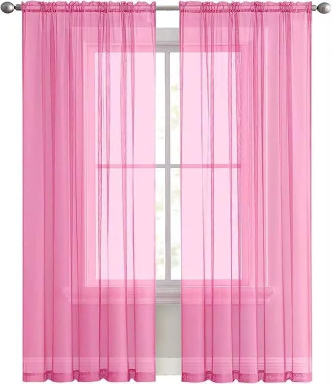 SpaceDresser Basic Rod Pocket Sheer Voile Window Curtain Panels Pink 1 Pair 2 Panels 52 Width 96 Inch Long for Kitchen Bedroom Children Living Room Yard（Pink, 52W x 96L）