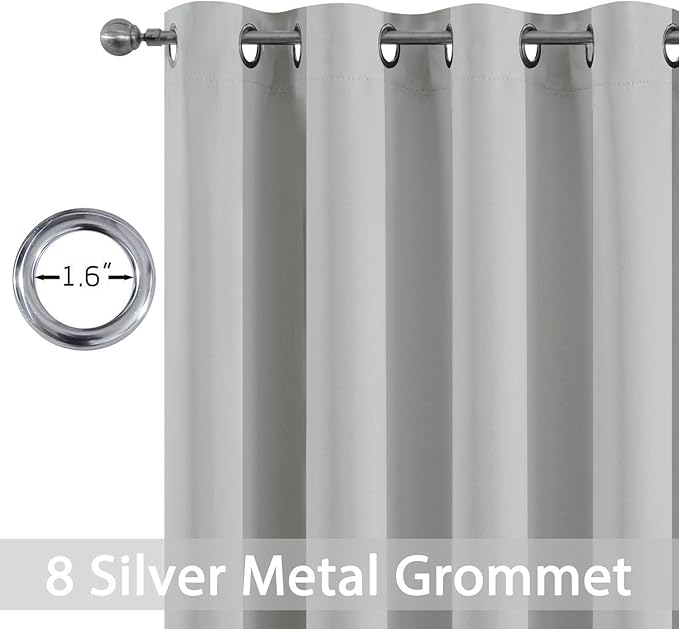 Yakamok Room Darkening Grommet Window Drapes Thermal Insulated Light Blocking Light Grey Blackout Curtains for Bedroom(52Wx96L,Light Gray,2 Panels)